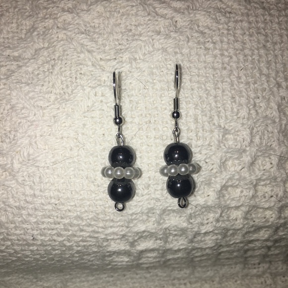 Black Hematite Gemstone Beaded Earrings - Picture 3 of 6